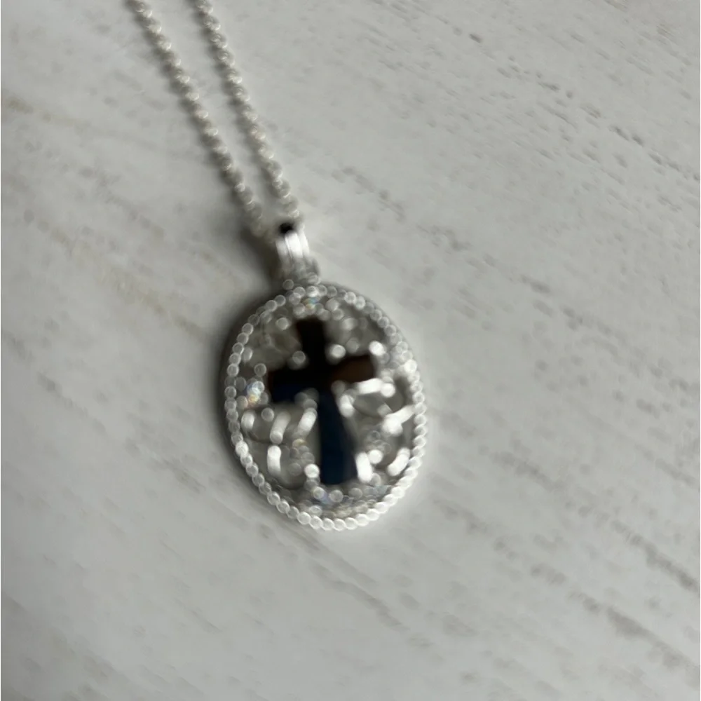 Silver Tone Cross Necklace with Chain